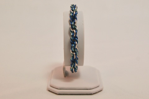Double Spiral Bracelet in Blues and Silver Enameled Copper